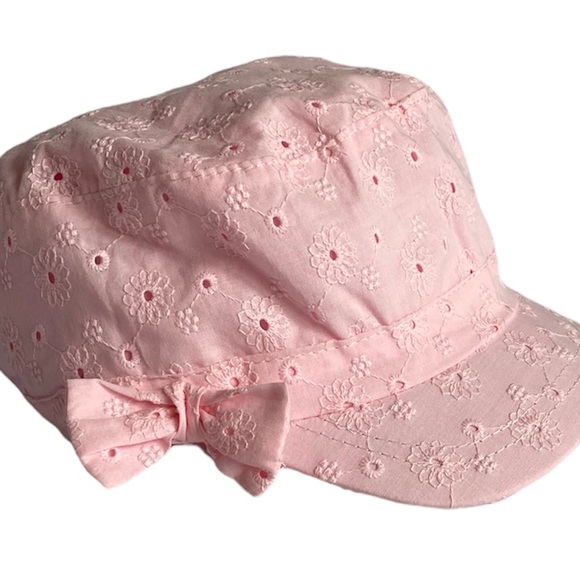 Baby Girls Pink Floral Eyelet Baseball Cap with Bow - Picture 3 of 4
